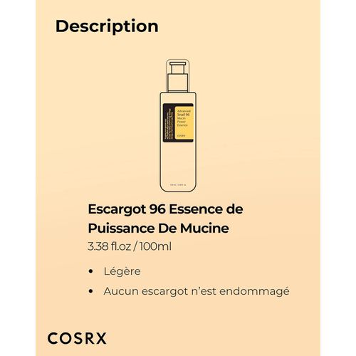 Cosrx Snail Mucin 96 Power Repairing Essence - Sérum à la mucine d'escargot - 100ml
