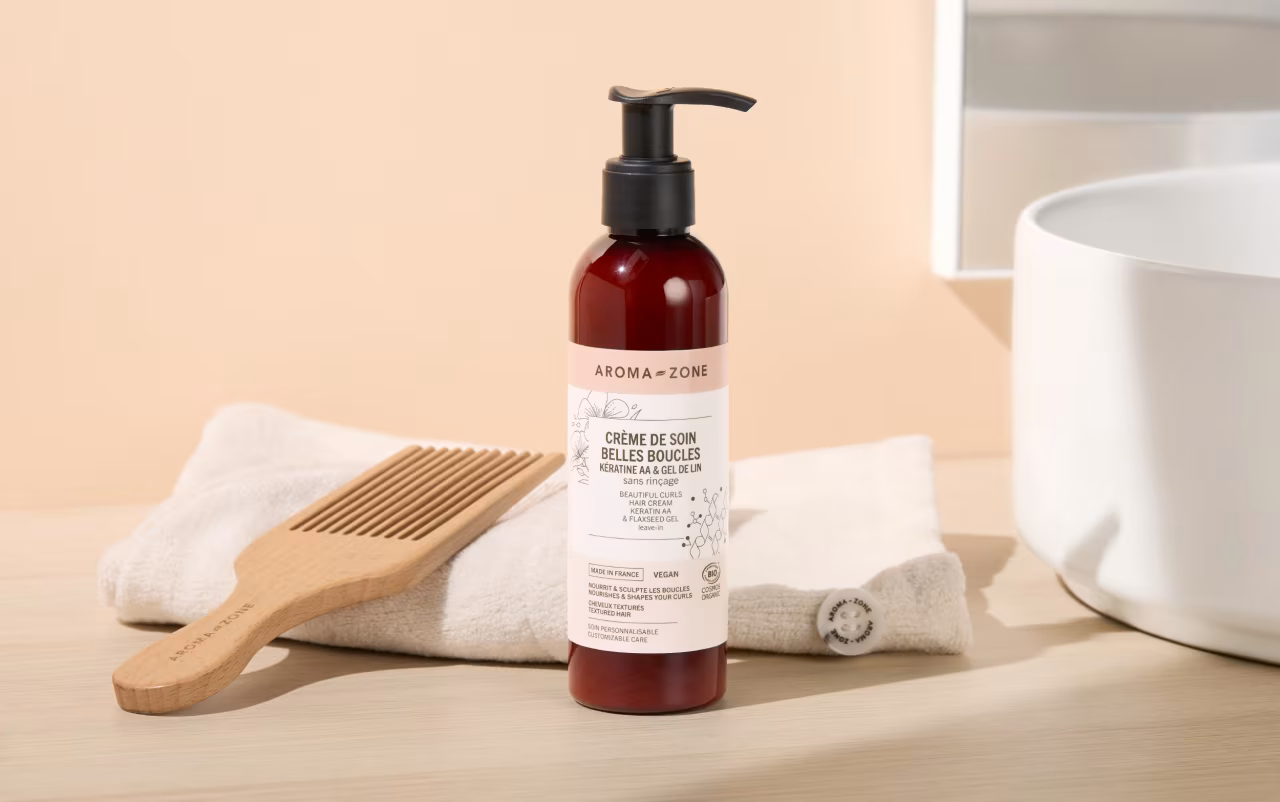 Aroma Zone Crème de Soin Belles Boucles pour Cheveux - Kératine AA & Gel de Lin - 200ml