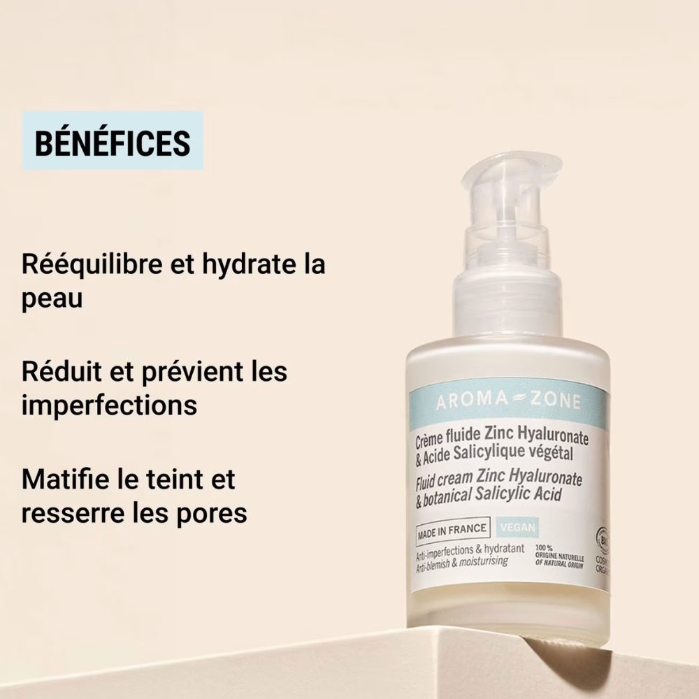 Aroma Zone Crème fluide Zinc hyaluronate & Acide salicylique végétal - 50ml