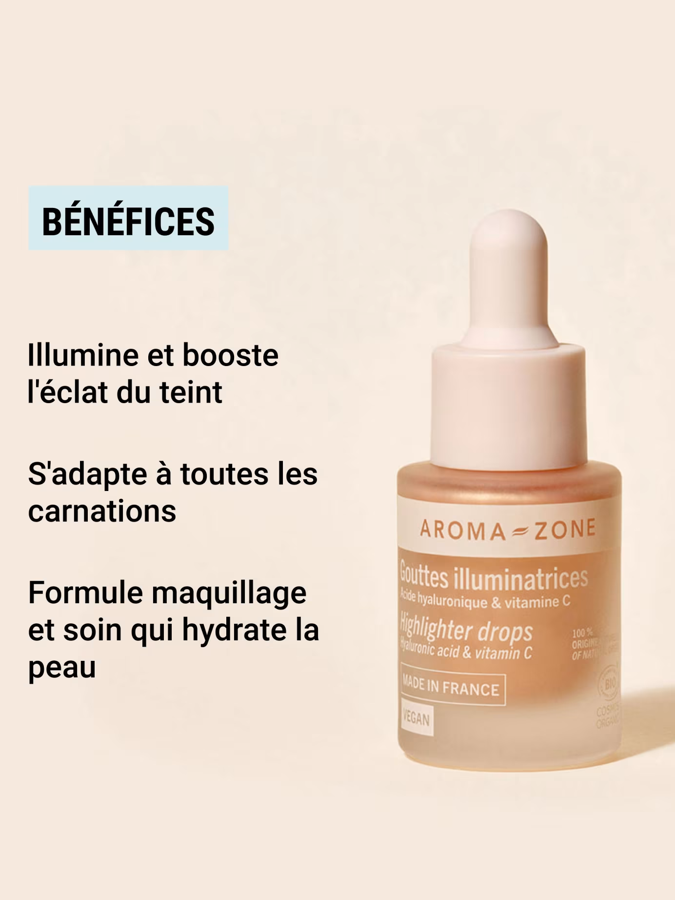 Aroma Zone Gouttes illuminatrices Acide hyaluronique & Vitamine C - 10ml