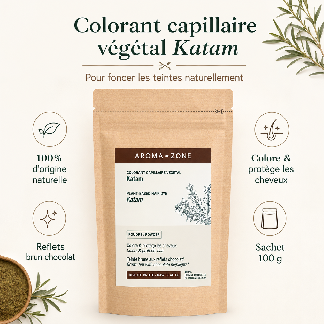 Aroma Zone Katam - Colorant capillaire végétal - 100g