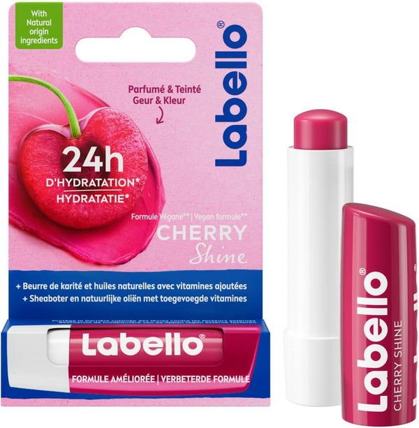 Labello Baume à lèvres Cherry Shine - Soin des lèvres Hydratation 24H - 4,8 g